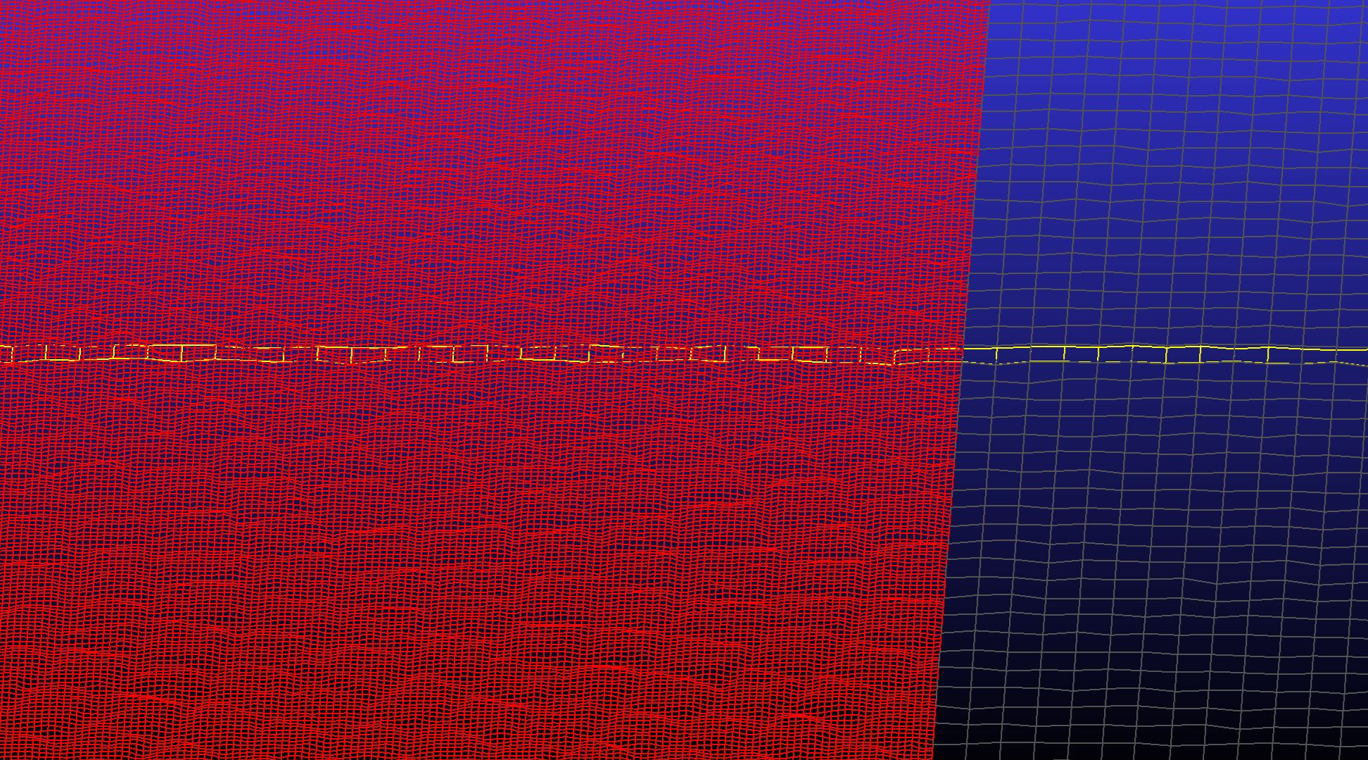 ASAM OpenCRG® model vypočtený z reálných dat, reprezentující povrch vozovky ve formě rastrové mřížky v simulátoru MSC ADAMS