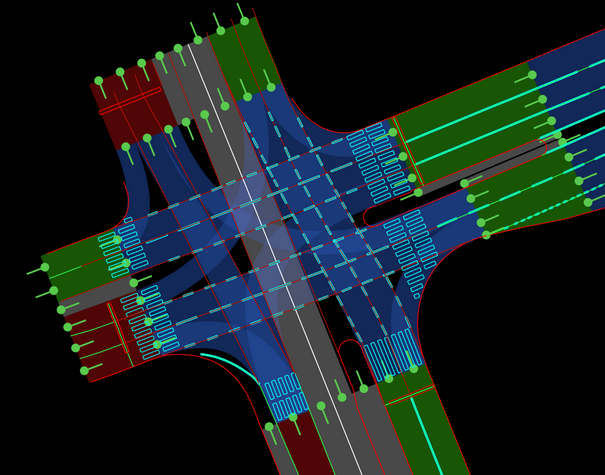Model křižovatky ve formátu OpenDRIVE